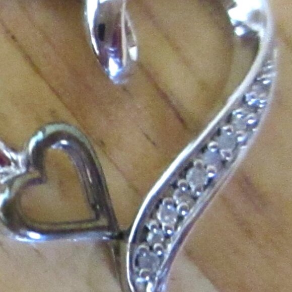 925 Sterling Silver and 10K Gold Diamond Double Heart Pendant - Picture 2 of 7